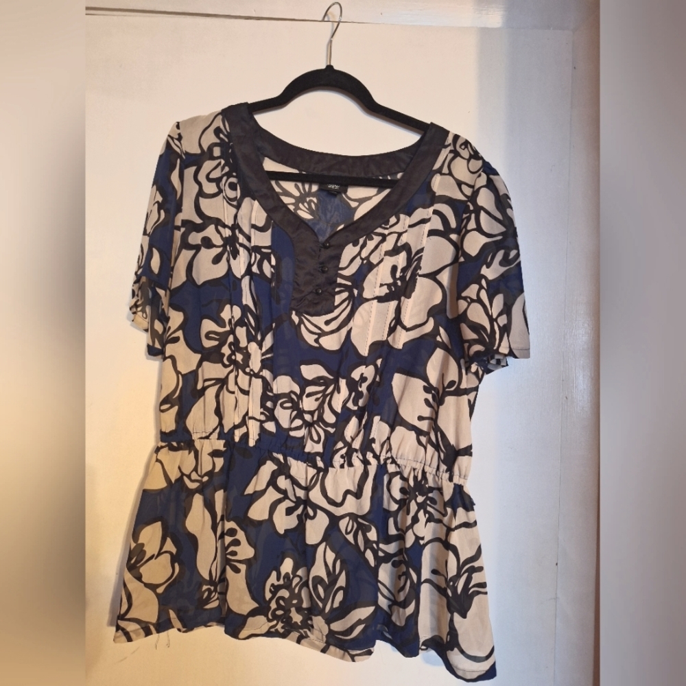 Blue with white flowers sheer blouse